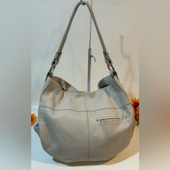 B Makowsky Gray Genuine Leather Studded Hobo Shoulder Bag Tote Purse - Picture 6 of 12